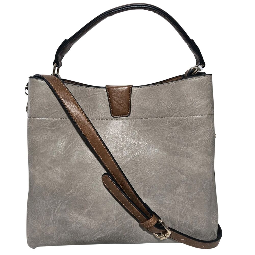 Jen& CO Satchel Adjustable Strap Crossbody Handbag Purse, Warm Grey New